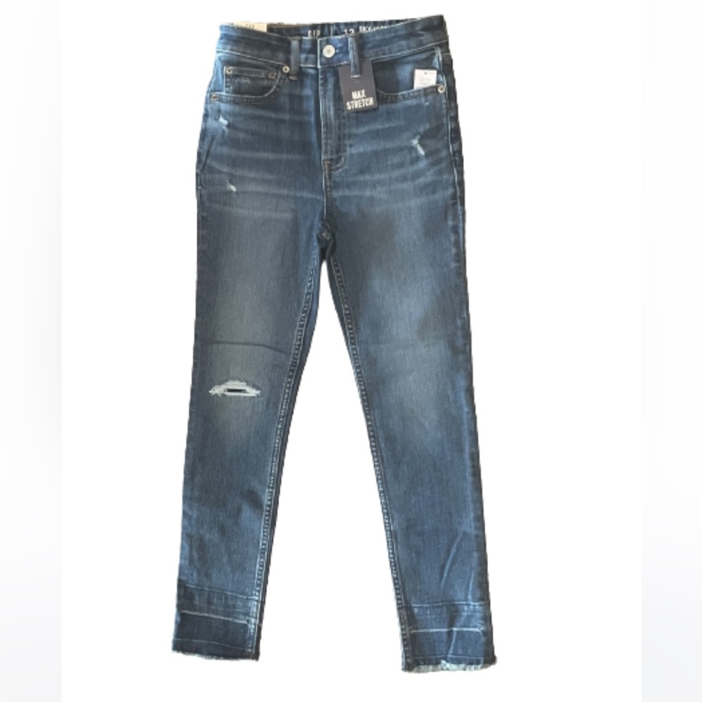 🆕 RESERVED XMS Gap Kids Girls Sky High Distressed Skinny Jeans with Washwell 16 - Picture 2 of 13